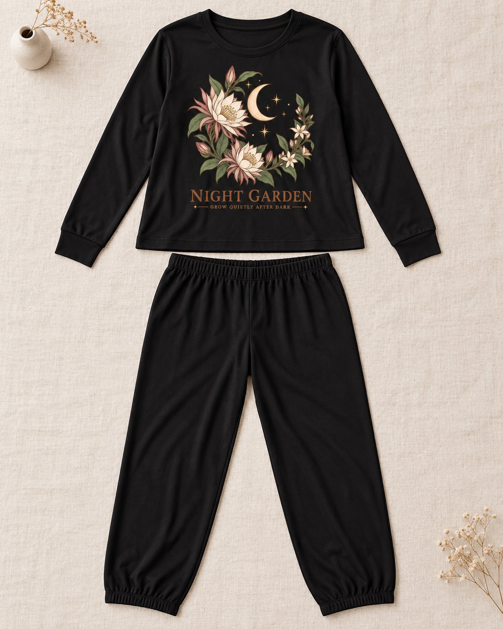Night Garden Grow Quietly After Dark Women's 2D Long Pajama Set