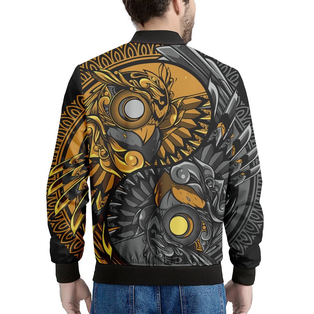 Yin Yang Owl Print Men's Bomber Jacket