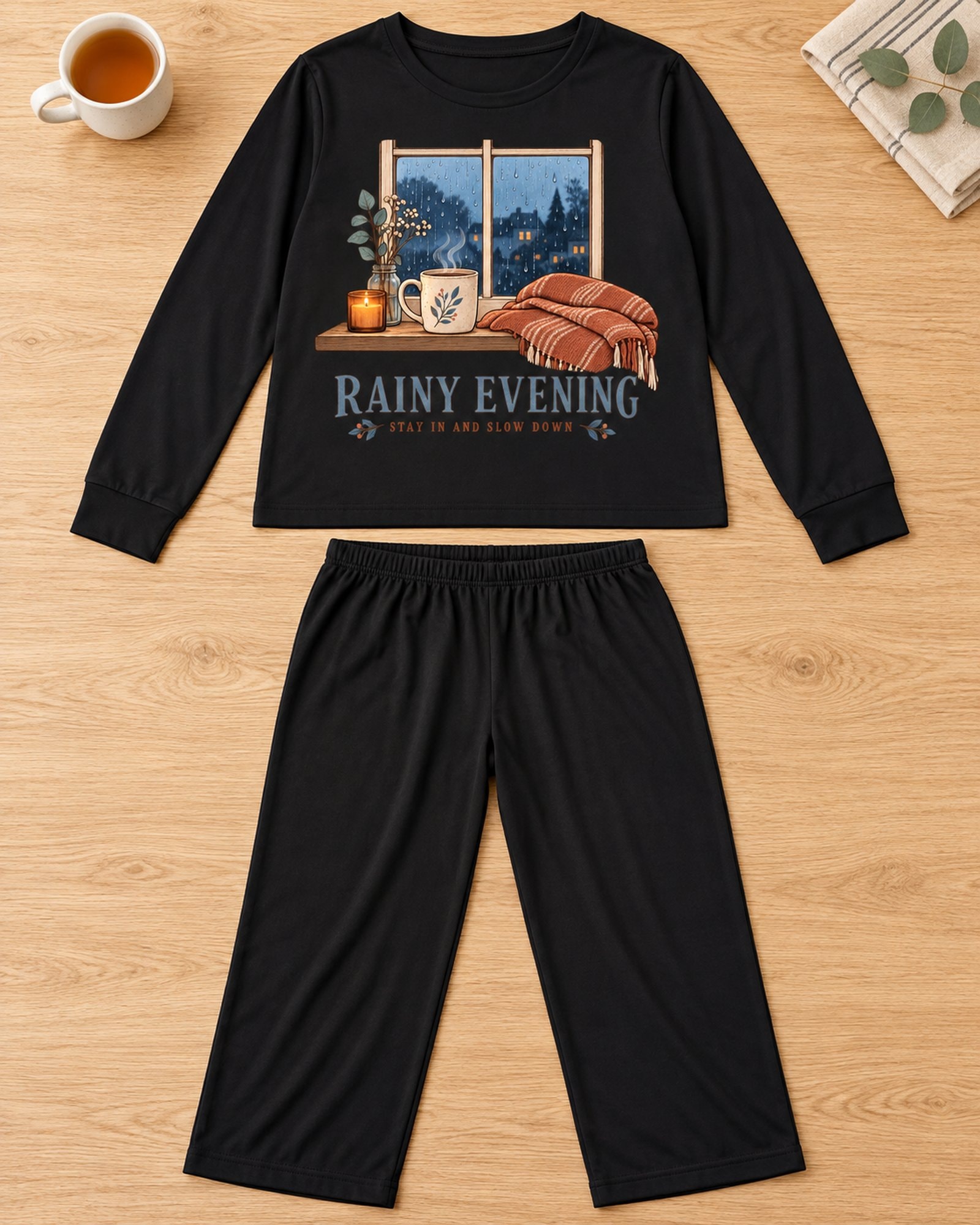 Rainy Evening Stay In And Slow Down Women's 2D Long Pajama Set