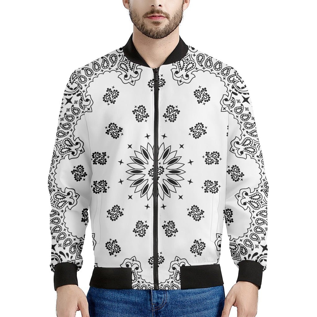 White Paisley Bandana Print Men's Bomber Jacket
