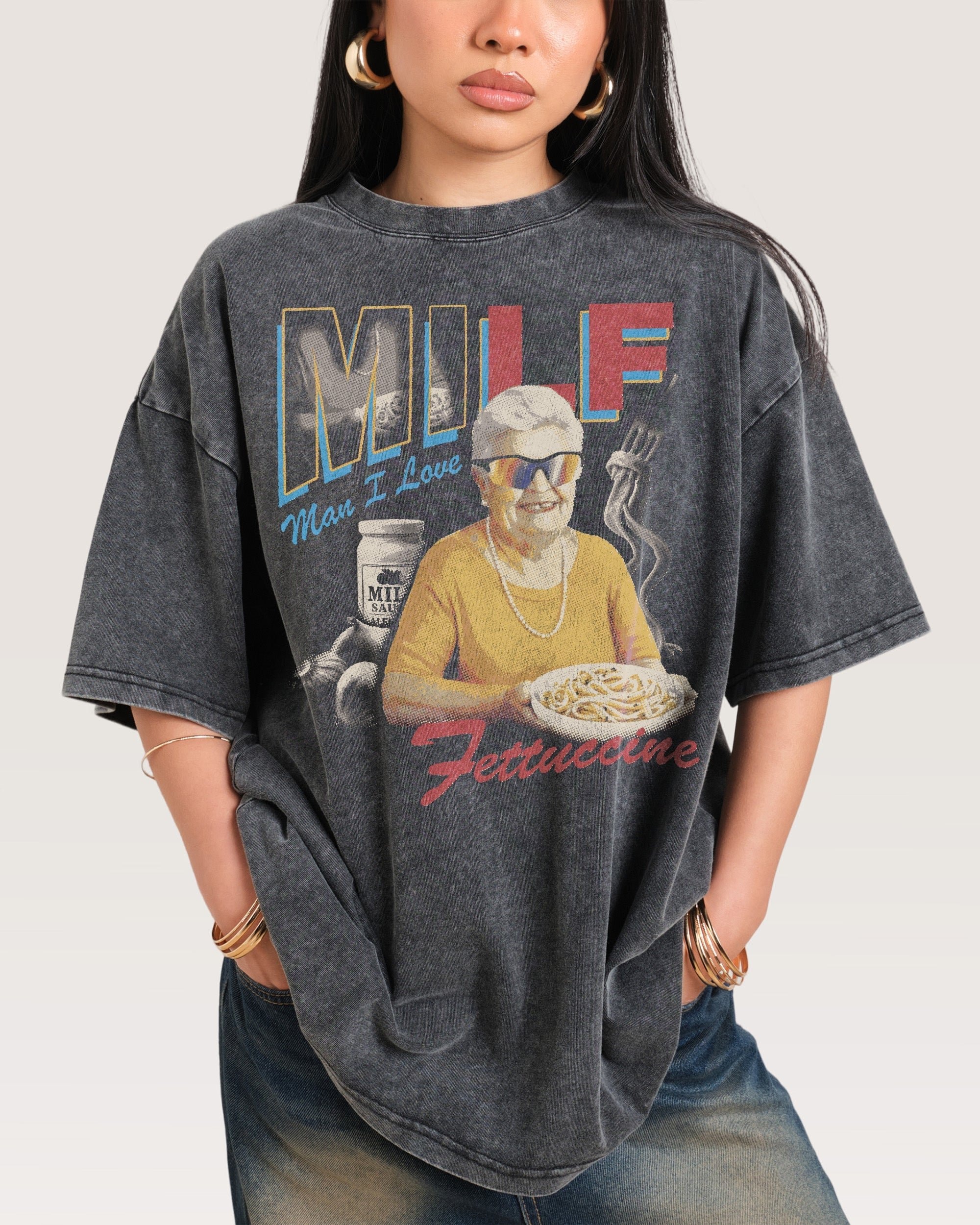 Man I Love Fettuccine Oversized Graphic Tee Threadheads Unisex 90s Boxy Fit Combed Cotton