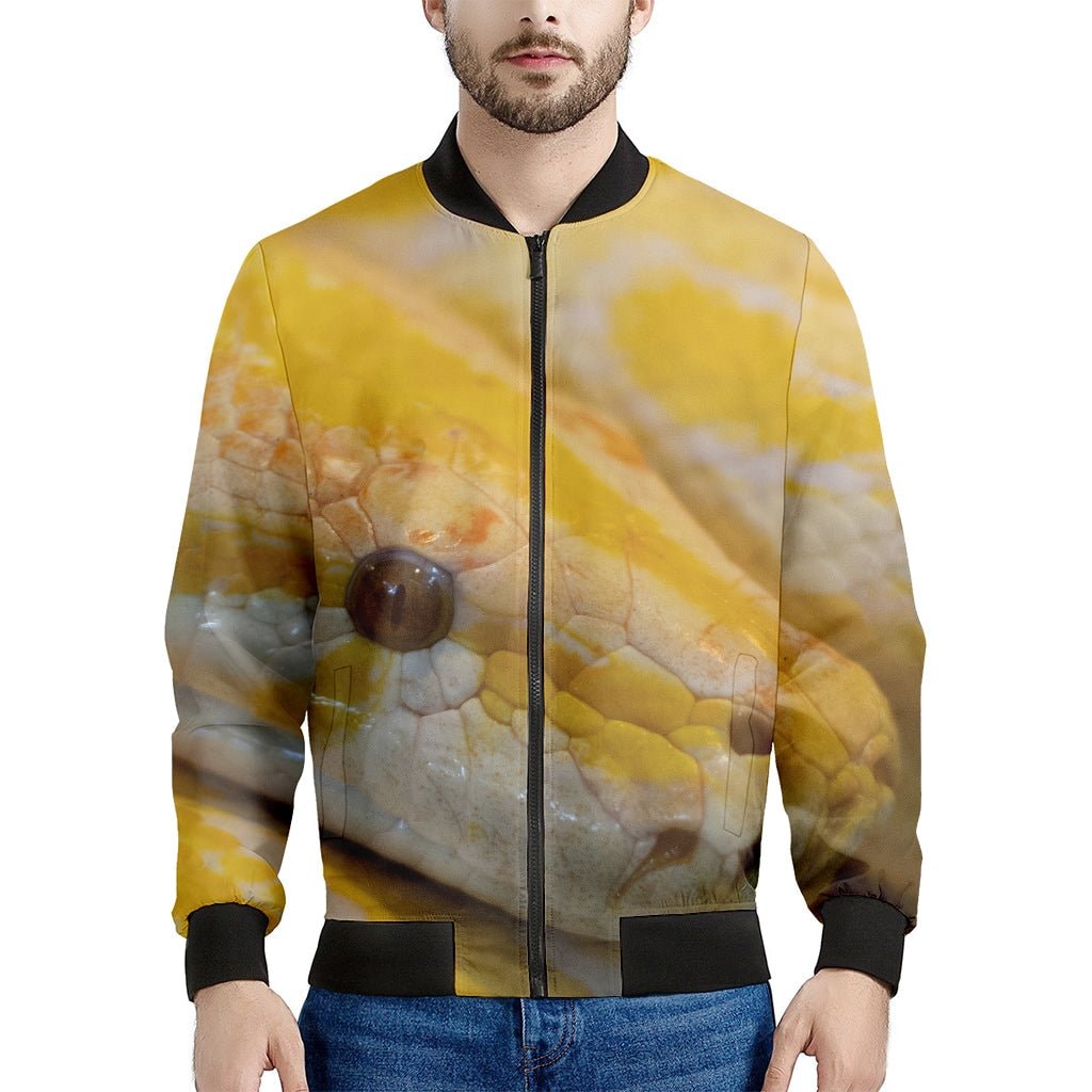 Yellow And White Python Snake Print Men's Bomber Jacket