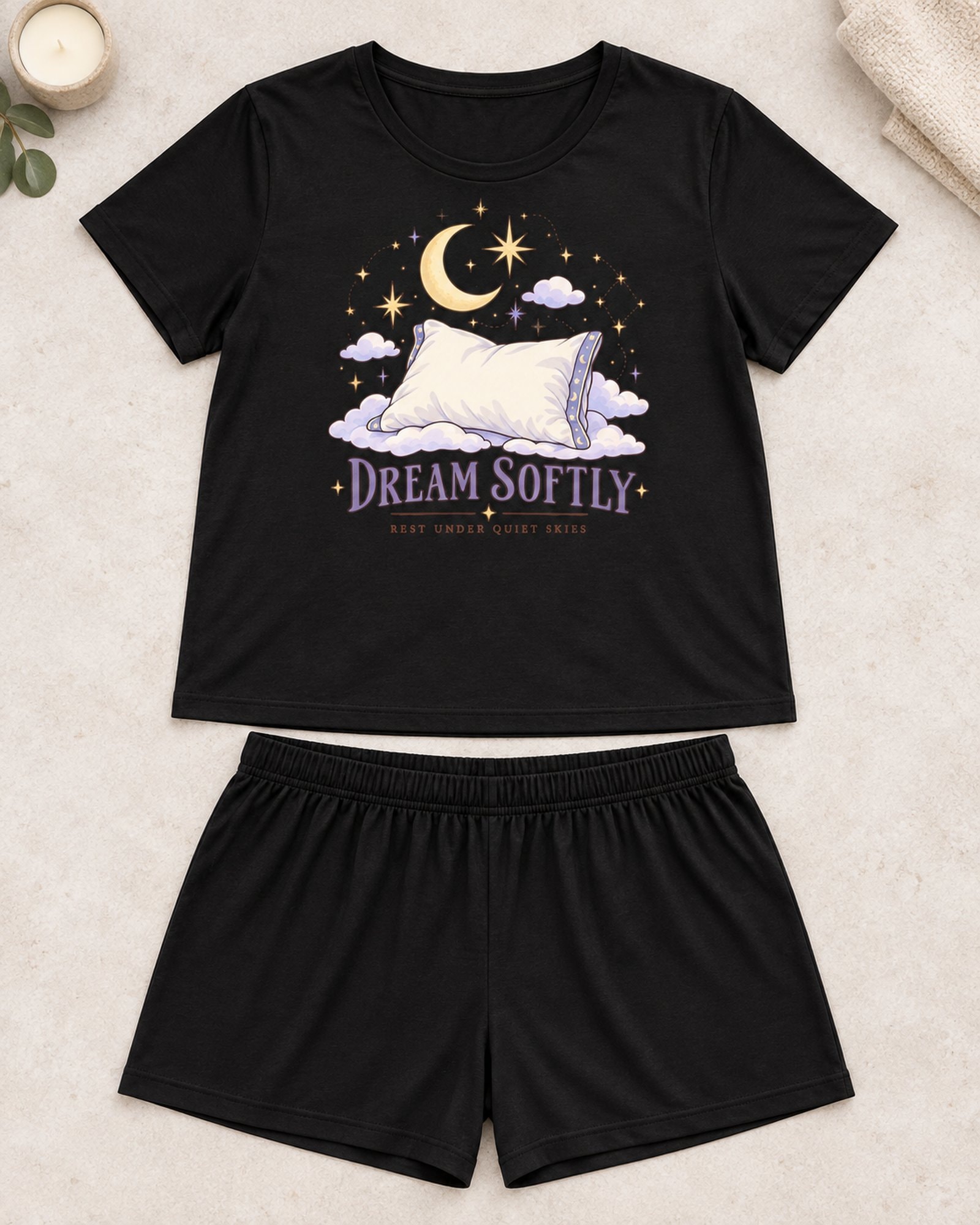 Dream Softly Rest Under Quiet Skies Women's 2D Short Pajama Set